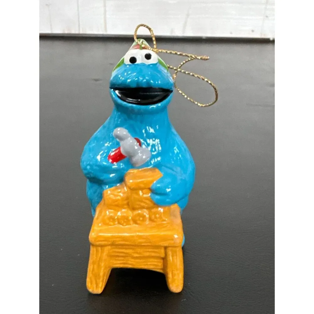 2 Sesame Street Cookie Monster Ceramic Ornaments